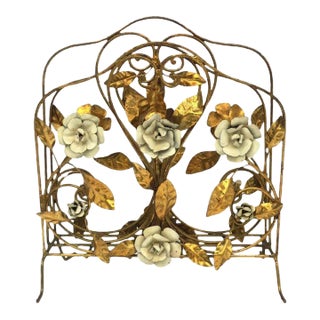 Italian Gold Gilt Magazine Holder Rack with Flowers and Leaves, 1950s For Sale