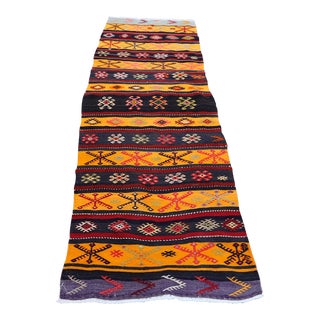 1960s Farmhouse Style Ethnic Stripe Design Handmade Oushak Kilim Runner Rug For Sale