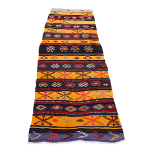 1960s Farmhouse Style Ethnic Stripe Design Handmade Oushak Kilim Runner Rug