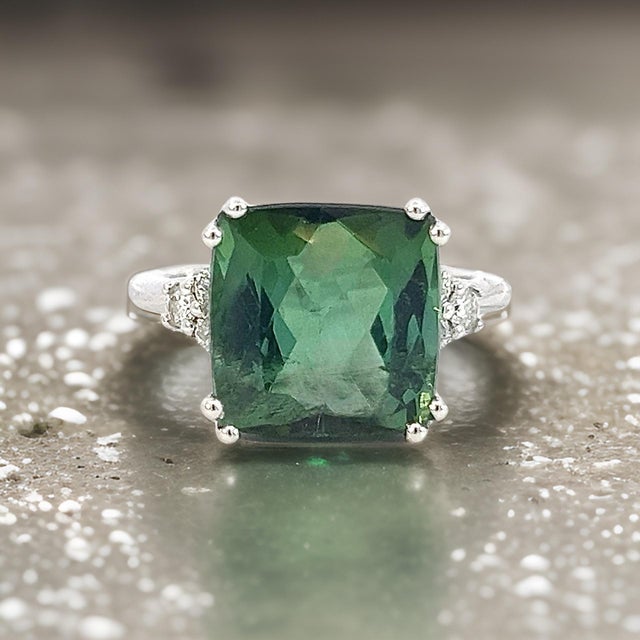 Natural Tourmaline Diamond Ring 7 14k WG 8.27 TCW Certified For Sale In New York - Image 6 of 12