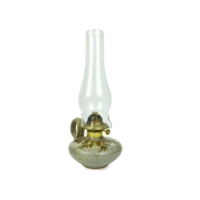 Late 20th Century Handmade Oil Lamp Pottery With Glass Shade by Conti For Sale - Image 11 of 11
