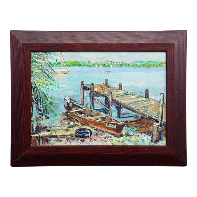 Oil Painting by Alexander Michael - Fraueninsel, Jetty, 1994 For Sale