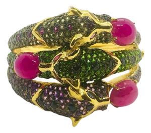 Bochic ‘Capri’ Vintage Sapphire, Ruby & Emerald Cuff In 18K Gold & Silver