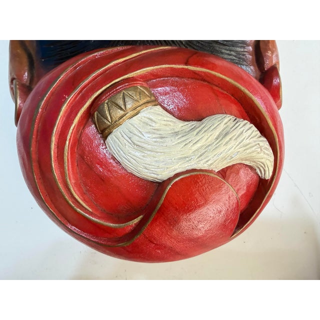 Vintage Hand-Carved Wood Daruma Bodhidharma Wall Mask With Hossu Fly Whisk For Sale In Portland, OR - Image 6 of 12