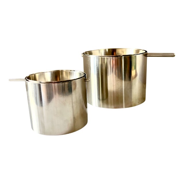 Vintage Danish Cylinda Line Tiltable Ashtrays by Arne Jacobsen for Stelton, 1970s, Set of 2 For Sale