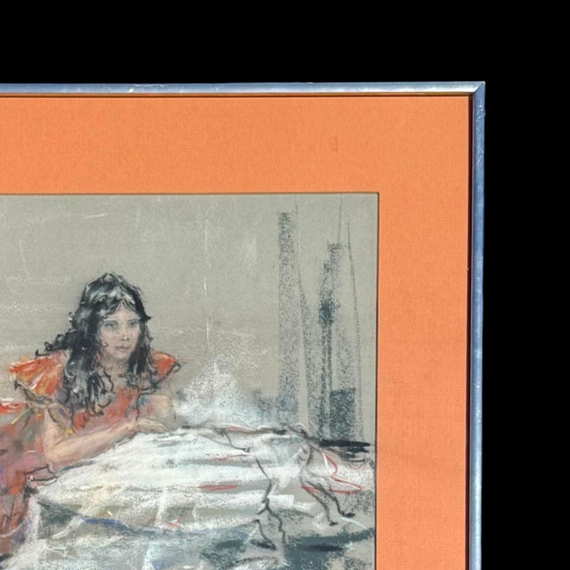 1980s Vintage L. Garon Pastel Portrait of Woman, Signed & Framed Original Figurative Art For Sale - Image 5 of 9
