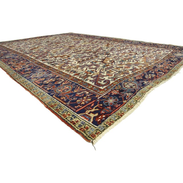 Antique Persian Heriz Rug with Mid-Century Modern Style 07'02 x 10'01. With timeless appeal, refined colors, and...