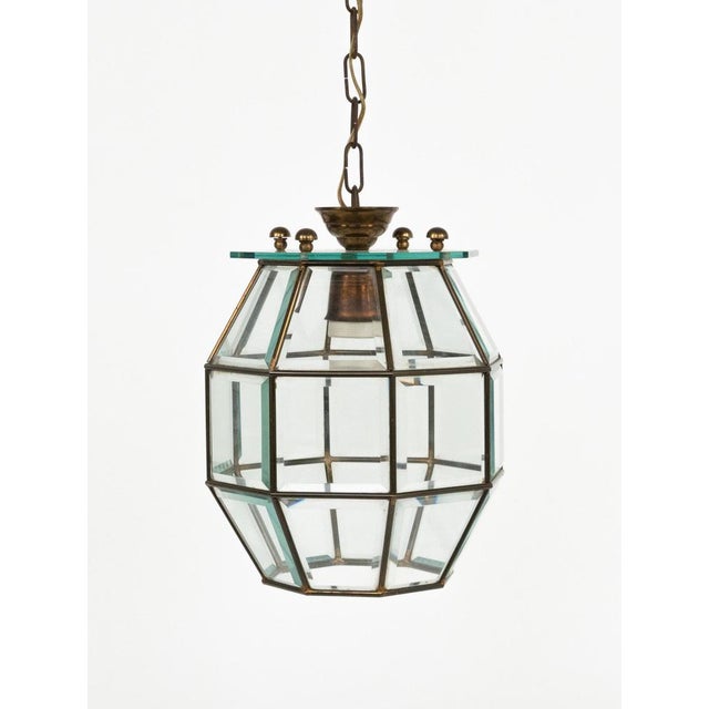 Mid-Century Modern Pendant Light in Brass and Beveled Glass, Italy, 1950s For Sale - Image 13 of 15