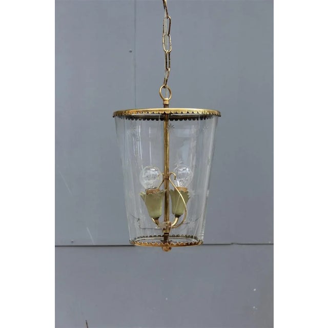 Mid-Century Italian Engraved Glass and Brass Ceiling Lamp from Crystal Art, 1950s For Sale - Image 11 of 13