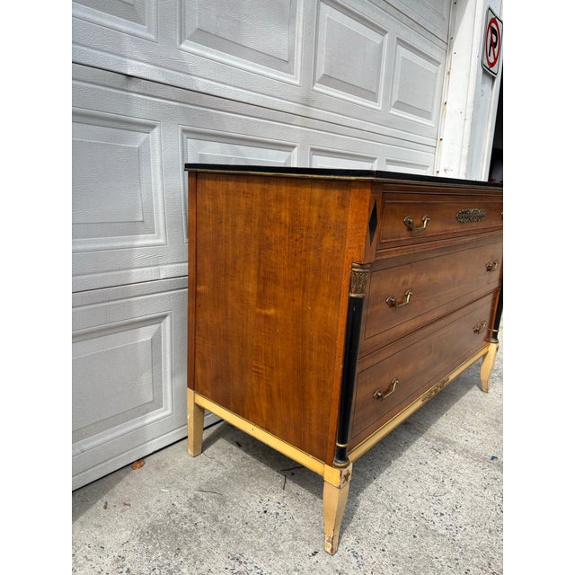 Vintage Neoclassical Empire Revival Brass Mounted Chest of Drawers With Ebonized Columns For Sale - Image 4 of 12