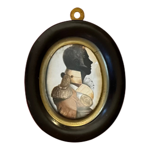Antique 19th Century English Regency Oval Silhouette Print of a Gentleman Soldier
