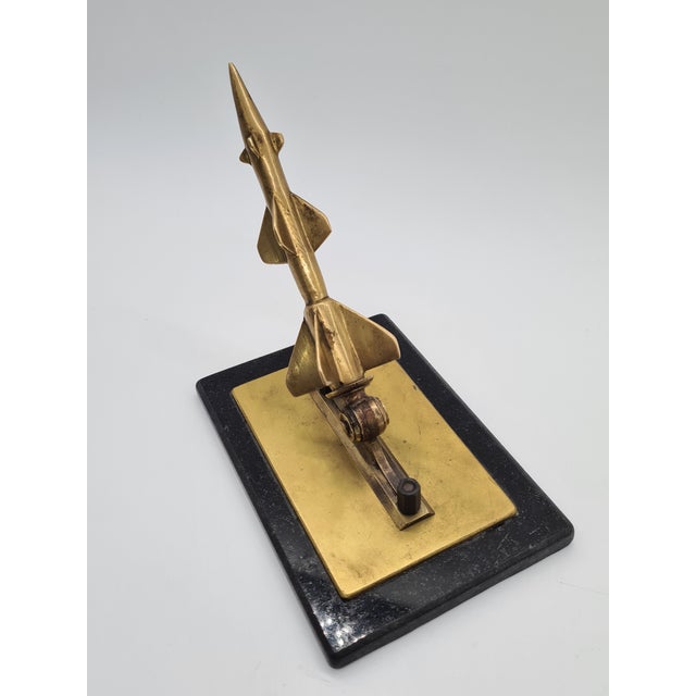 Metal Space Age Rocket Figurine in Bronze Gold on Black Marble, 1970s For Sale - Image 7 of 9