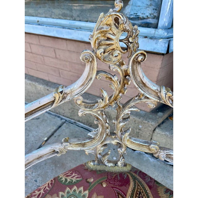 French Late 19th Century French Rococo Louis XV Ornately Carved Painted Distressed Corner Captain's Chair For Sale - Image 3 of 12