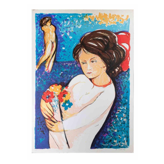 Antonio Masini, Girl, Lithograph, 1970s For Sale