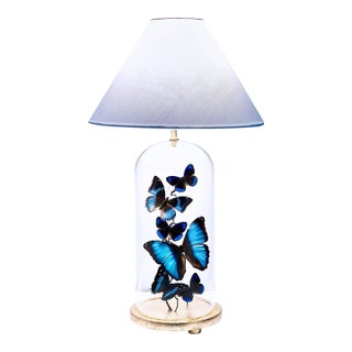 Blue Butterfly Cloche Lamp For Sale