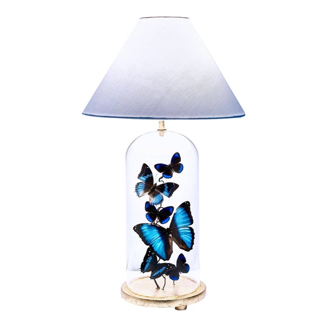 Blue Butterfly Cloche Lamp For Sale