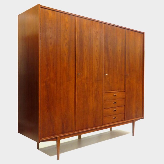 Brown Vintage Scandinavian Four-Door Wardrobe in Teak, 1960s For Sale - Image 8 of 9
