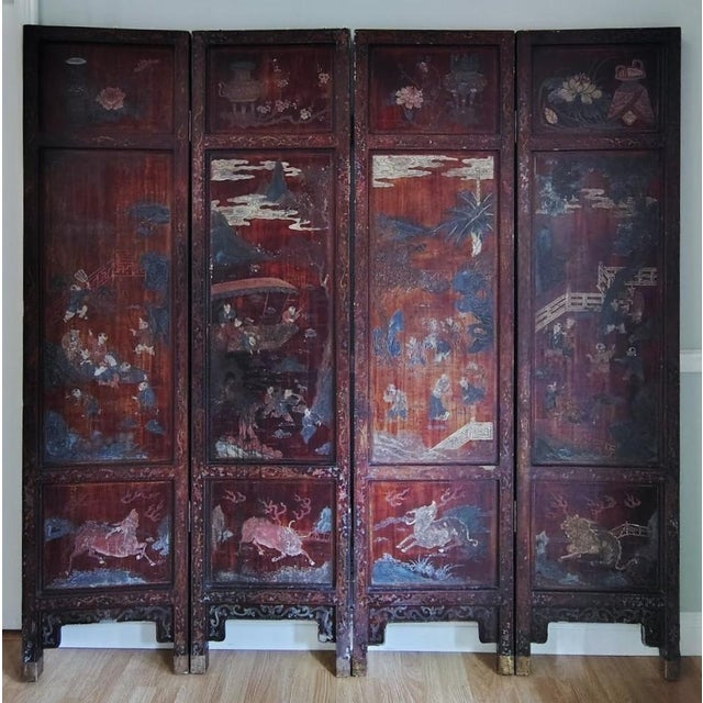 This antique Coromandel Screen is a stunning piece of art and is a rare find. I believe this is from the late 18th to...