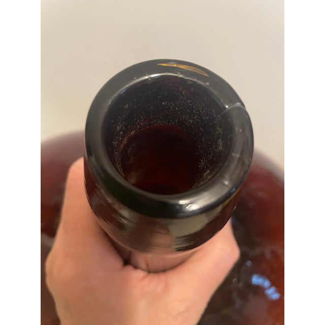Early 20th Century French Demijohn Wine Bottle Jug Handblown Amber Brown Glass 18" For Sale - Image 4 of 12