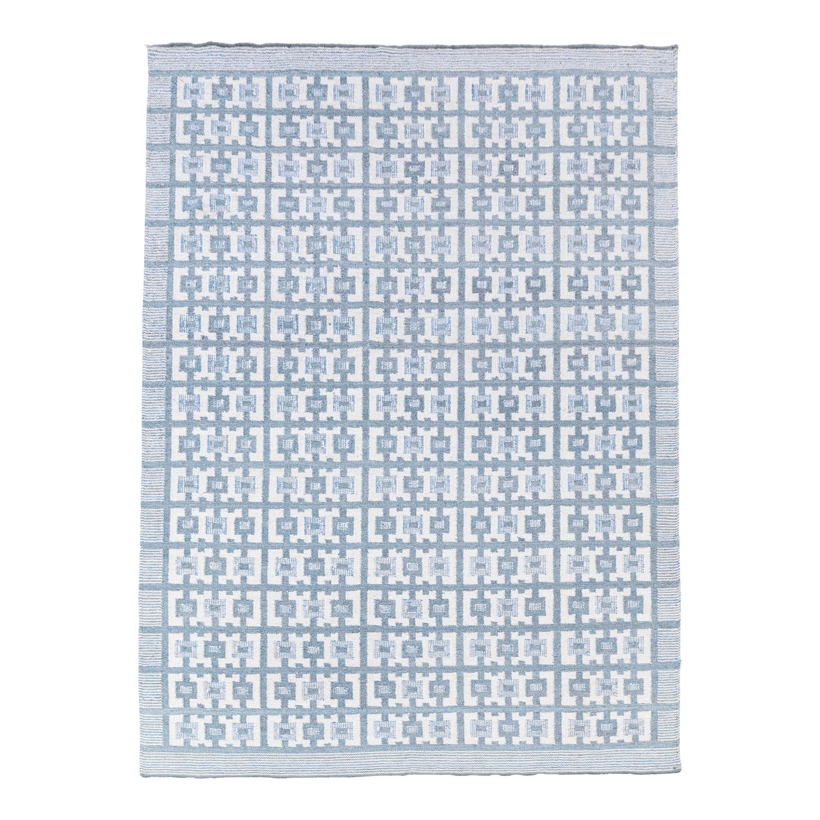Ivory Blue Scandinavian Design Hand Woven Rug, 8x10Ft. | Chairish