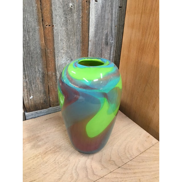 Mid 20th Century Vintage Hand Blown Colorful Glass Vase, Signed. For Sale - Image 5 of 12