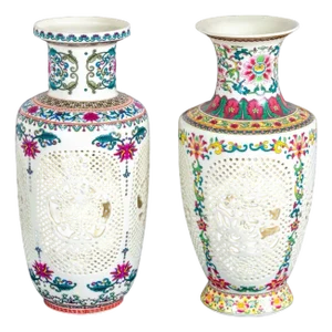 Chinese Reticulated Porcelain Baluster Vases, 2