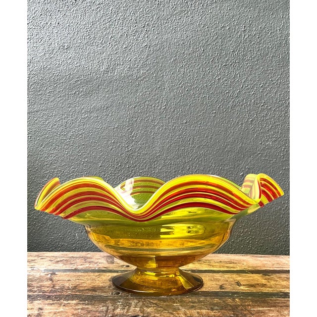 Vintage Striped Murano-Style Glass Centerpiece Bowl For Sale - Image 12 of 18