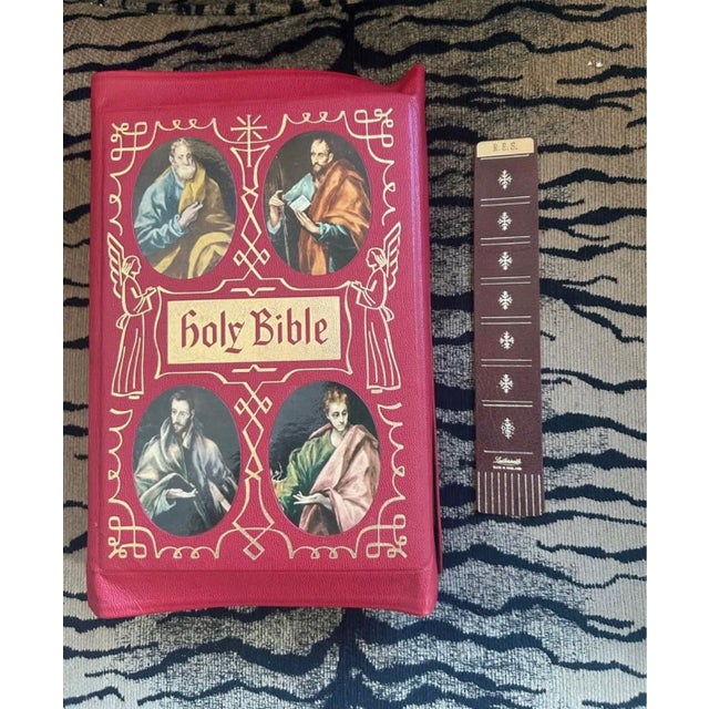 Religious 1955 Holy Angels Edition Catholic Bible – Red Gilt Illustrated Bible With Original Presentation Box For Sale - Image 3 of 9