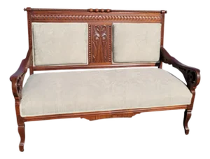 Antique 19th C Eastlake Loveseat Refinished Walnut Victorian Upholstered Settee