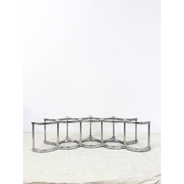Vintage Brutalist Aluminum Wine Rack 9-Bottle MCM Barware Mid Century Wine Rack For Sale In Tampa - Image 6 of 8