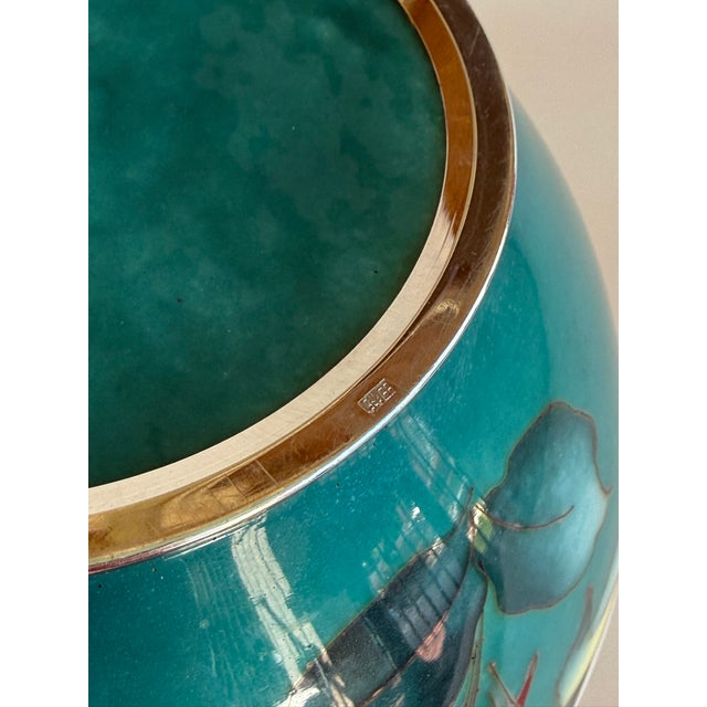 Mid 20th Century Ando Cloissone Vase Teal & Yellow Chrysanthemum For Sale - Image 4 of 10