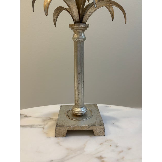 Vintage Palm Beach Style Silver Leaf Tole Palm Frond Lamp, in the Style of Maison Charles For Sale In Little Rock - Image 6 of 18