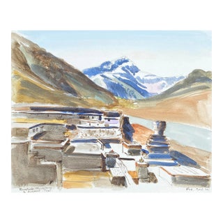 1990 Fred Atkinson Mount Everest Tibetan Watercolor For Sale