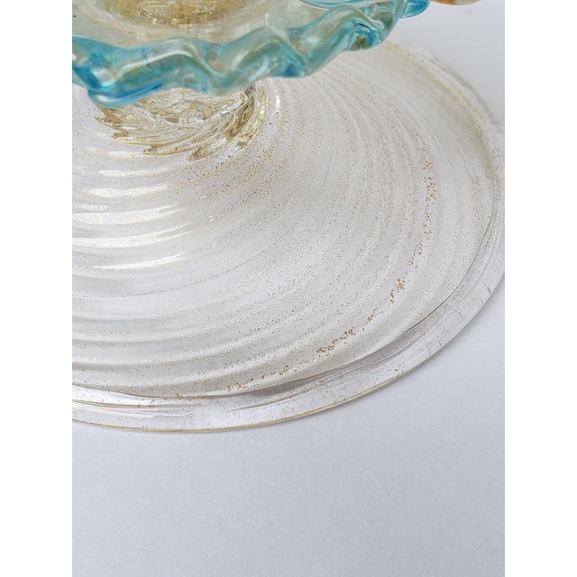 Murano Glass 3 Dolphin Tazza Compote Rigadin Gold Polveri Attr Salviati For Sale - Image 12 of 16