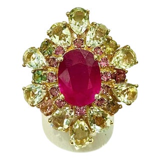 Bochic “Capri” Vintage Ruby, Yellow Sapphire & Amethyst Ring — 18K Gold & Silver For Sale
