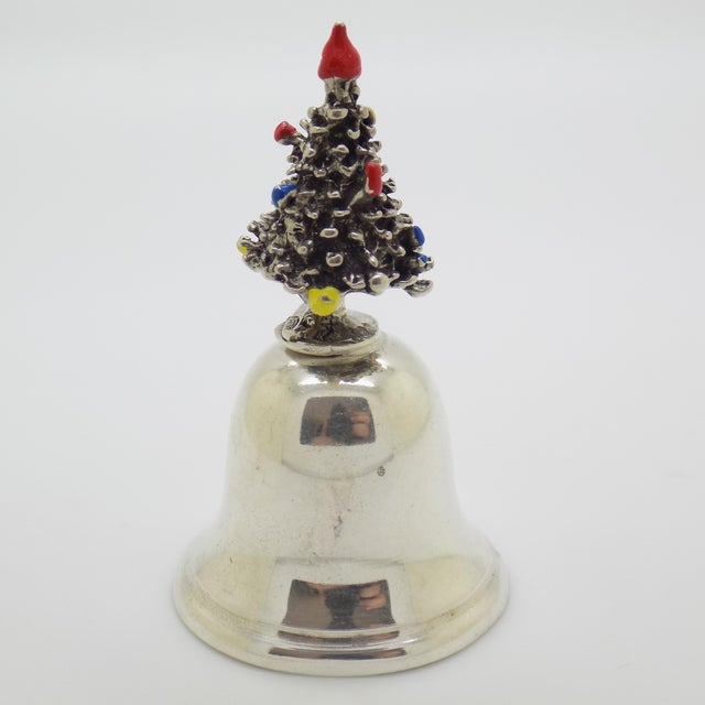 Vintage Italian Handmade Genuine Silver Christmas Tree Decorative Enameled Bell For Sale - Image 4 of 9