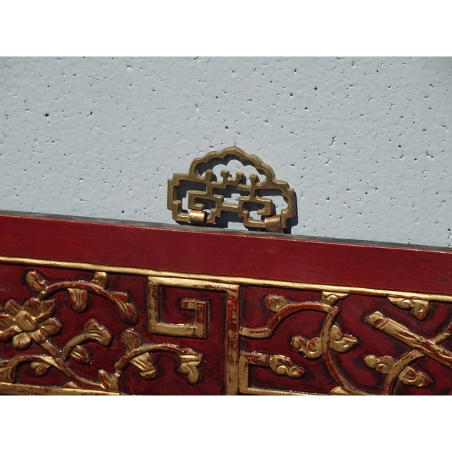 Vintage Oriental Asian Hanging Wall Decor ~ Decorative Red Carved Accent #1 For Sale - Image 12 of 15