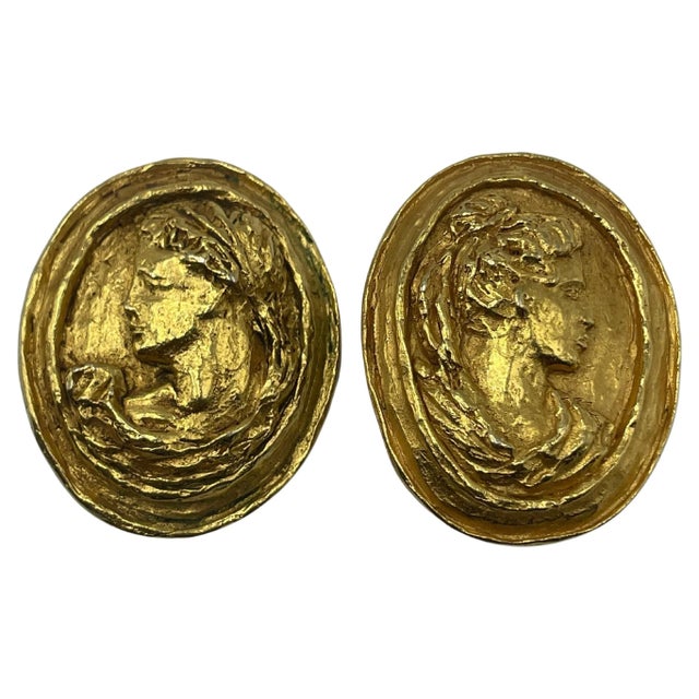 Metal Christian Lacroix Greek Roman Cameo Clip-on Earrings For Sale - Image 7 of 8