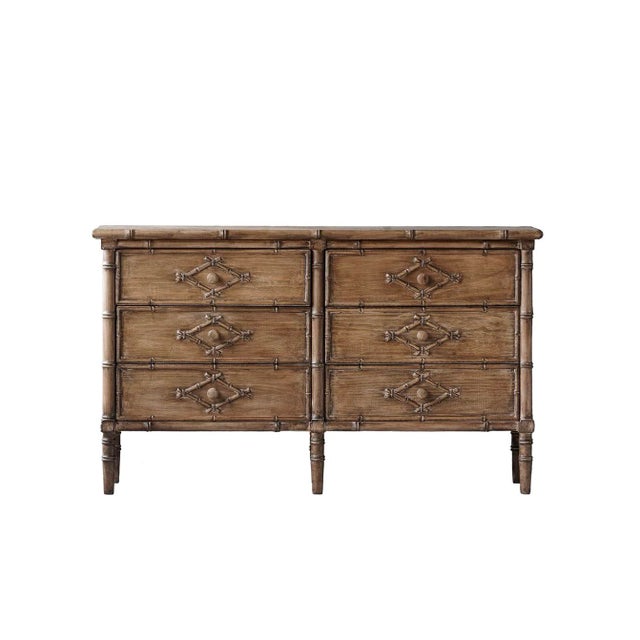 Mid-Century Modern Matthew Izzo Home Bahama Faux Bamboo Pine Six Drawer Chest of Drawers For Sale - Image 3 of 5