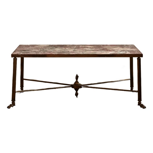 Mid 20th Century French Marble Top Coffee Table With Brass Frame For Sale
