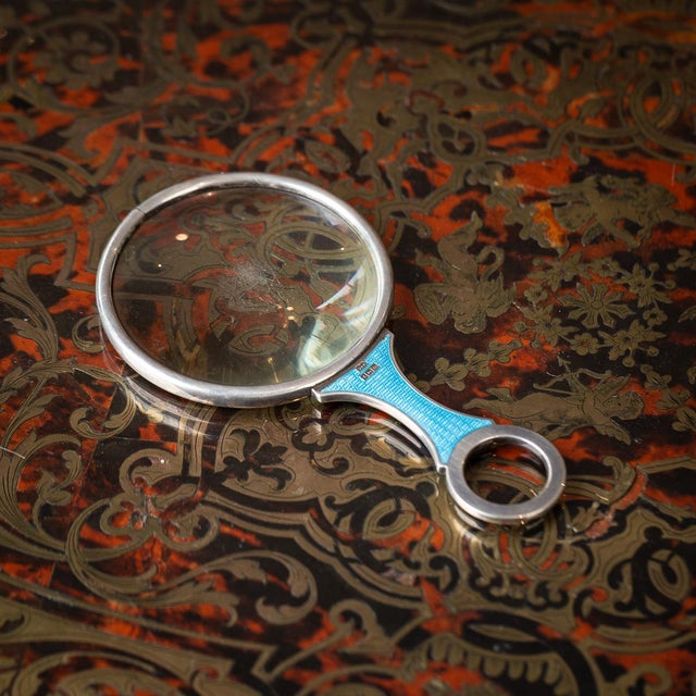 Antique English Silver and Guilloché Enamel Magnifying Glass, 1912 For Sale - Image 10 of 12