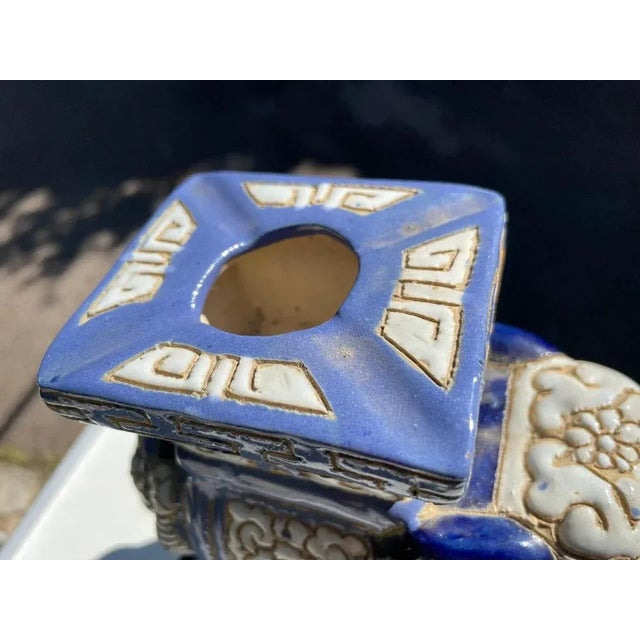 Ceramic Hollywood Regency Chinese Blue Elephant Garden Plant Stand For Sale - Image 7 of 11