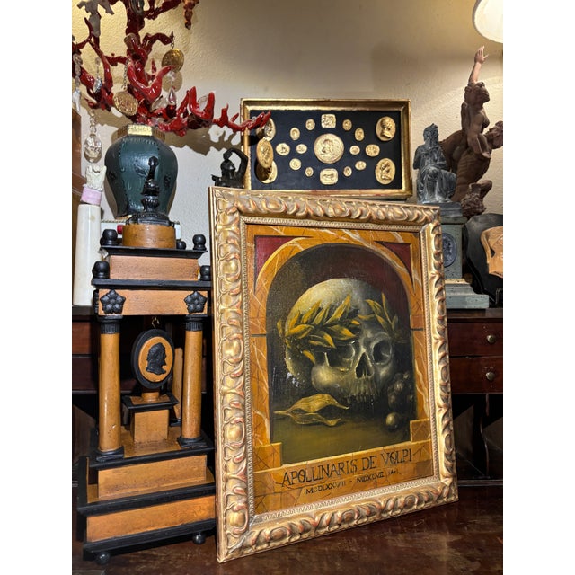 Late 20th Century Baroque Style Oil on Canvas Memento Mori Profile Painting in Giltwood Frame For Sale - Image 5 of 13