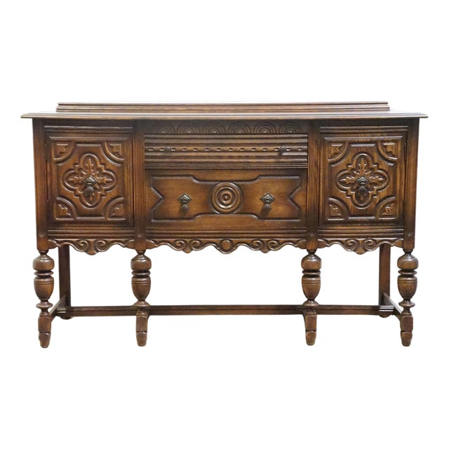 Bernhardt Furniture Solid Walnut Gothic Jacobean Style 60" Sideboard Buffet 225-105 For Sale