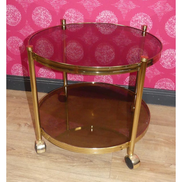 Mid-Century Modern Hollywood Regency Brass & Glass Tea Cart For Sale - Image 3 of 10