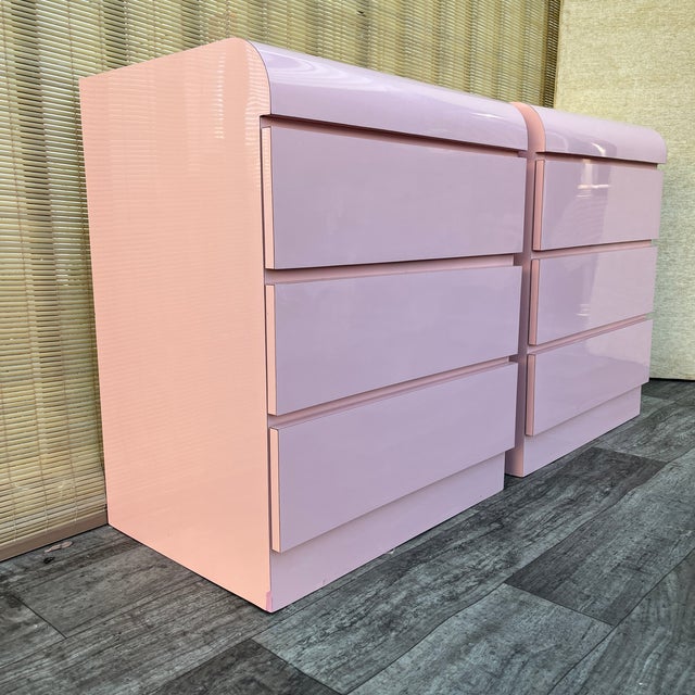 1980s A Pair of Custom Made Postmodern Pink Waterfall Formica Nightstands. Circa 1980s For Sale - Image 5 of 18