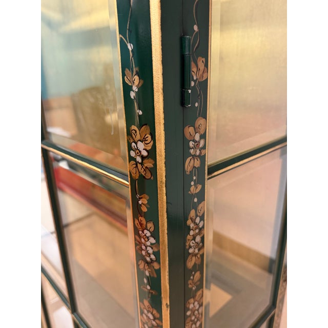 Pagoda Top Chinoiserie Display Cabinet in Green Lacquer From Union National For Sale - Image 9 of 12