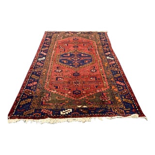 Vintage Orange, Red, Blue Hamadan Wool Rug For Sale