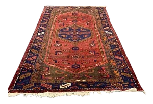 Vintage Orange, Red, Blue Hamadan Wool Rug