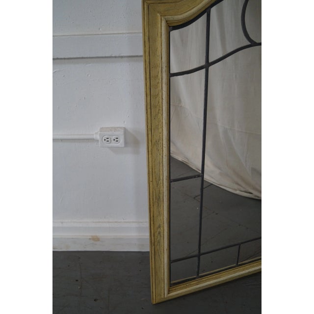 Tan Vintage Cerused Oak Frame Leaded Glass Mirror For Sale - Image 8 of 10